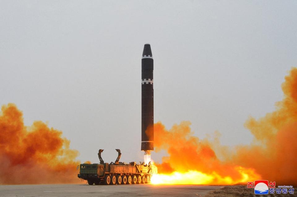 A Hwasong-15 missile is launched at Pyongyang International airport (Reuters)