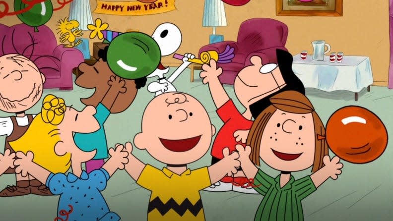 Credit:                      CBS / Apple TV                                             Join Charlie, Snoopy  and the rest of the gang for a New Year's Eve bash.