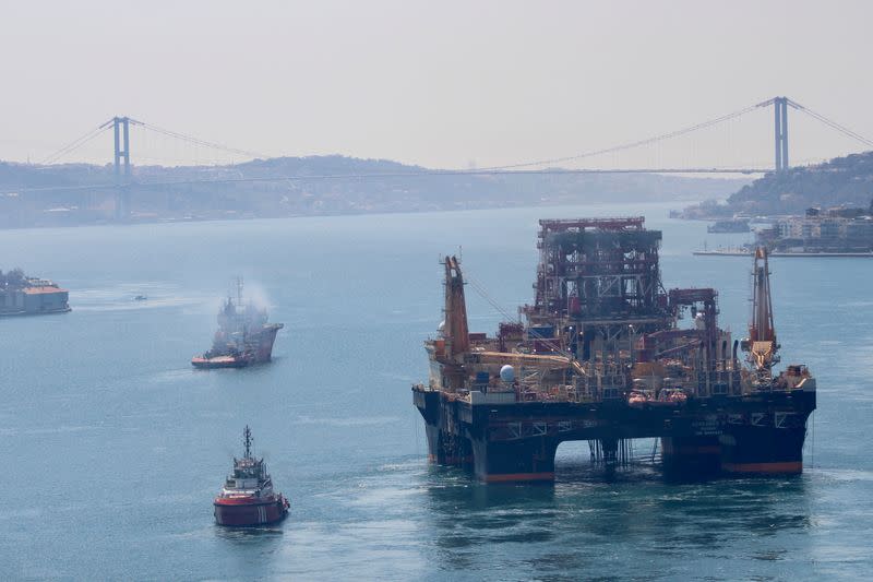 FILE PHOTO: Drilling vessel Scarabeo 9 sails in Istanbul's Bosphorus, Turkey