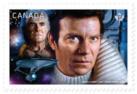A Star Trek stamp, part of a set of seven issued by Canada Post, is pictured in this undated handout photo obtained by Reuters April 28, 2017. Canada Post/Handout via REUTERS