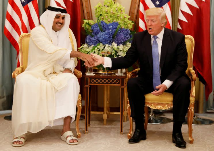 Qatar's Emir Sheikh Tamim Bin Hamad Al-Thani meets with President Trump in Saudi Arabia. 