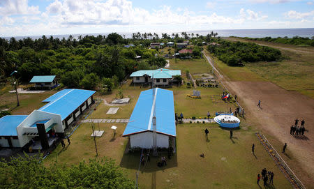 A view of buildings in Philippine occupied Thitu Island in the Spratly Islands in the disputed South China Sea, April 21, 2017. REUTERS/Erik De Castro