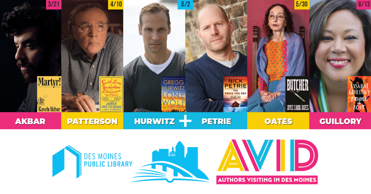 The 2024 Authors Visiting in Des Moines series will feature two of the world's most famous writers, James Patterson and Joyce Carol Oates.