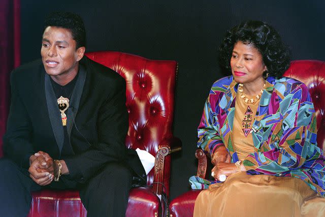 <p>Dave Hogan/Getty</p> Jermaine Jackson and Katherine Jackson during an announcement of the upcoming Jackson family reunion special "Jackson Family Honors" on August 30th 1993.