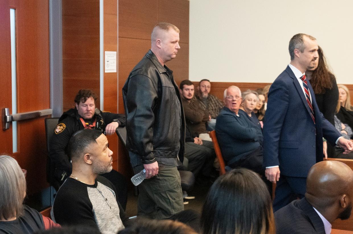 Christopher Corne enters a Franklin County Common Pleas courtroom on Tuesday to testify in the murder trial of former Franklin County Sheriff's deputy Jason Meade in the Dec. 4, 2020, shooting death of 23-year-old Casey Goodson Jr.