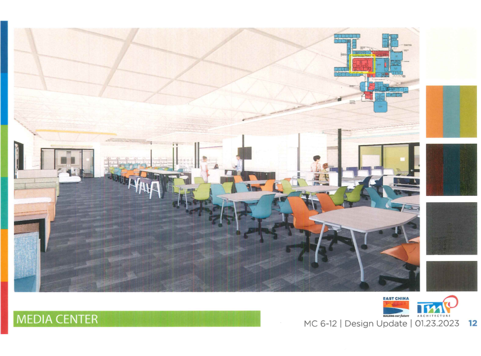 A rendering of the future media center at Marine City High School.