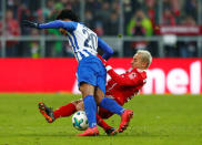 Soccer Football - Bundesliga - Bayern Munich vs Hertha BSC - Allianz Arena, Munich, Germany - February 24, 2018 Bayern Munich's Rafinha in action with Hertha Berlin’s Valentino Lazaro REUTERS/Michaela Rehle