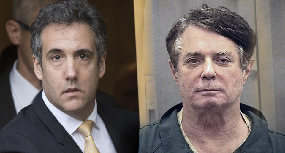 Michael Cohen; Paul Manafort (Photo illustration: Yahoo News; photos: Mary Altaffer/AP, Alexandria Detention Center via AP)