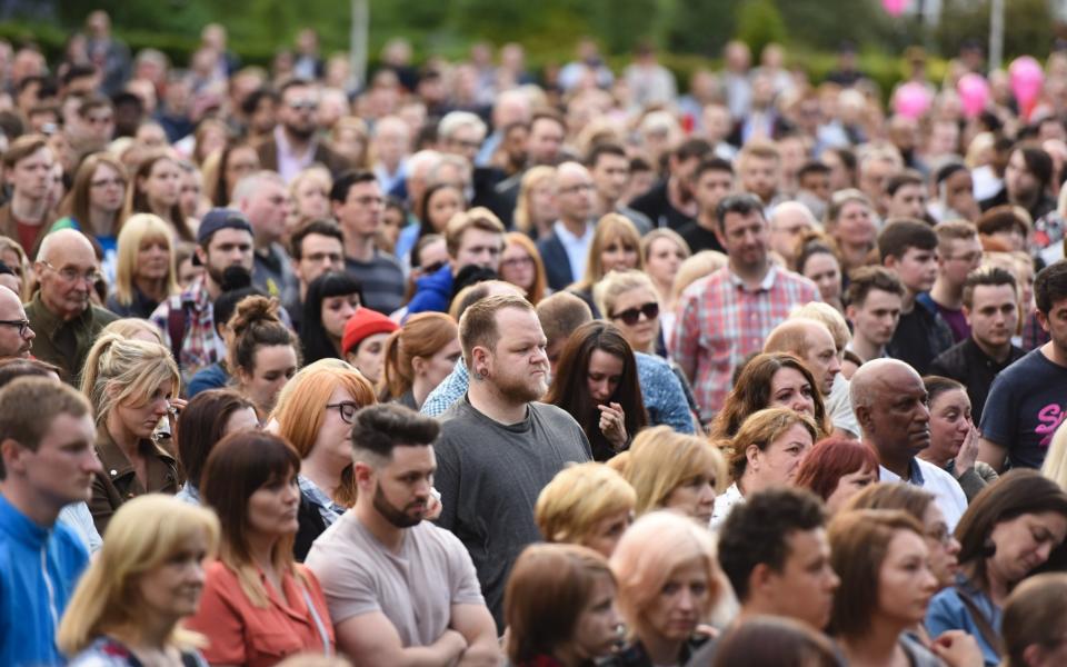 Manchester bomb victim Martyn Hett was remembered by hundreds of mourners at a touching candlelit vigil in his home town of Stockport this evening  - Credit: Mercury Press