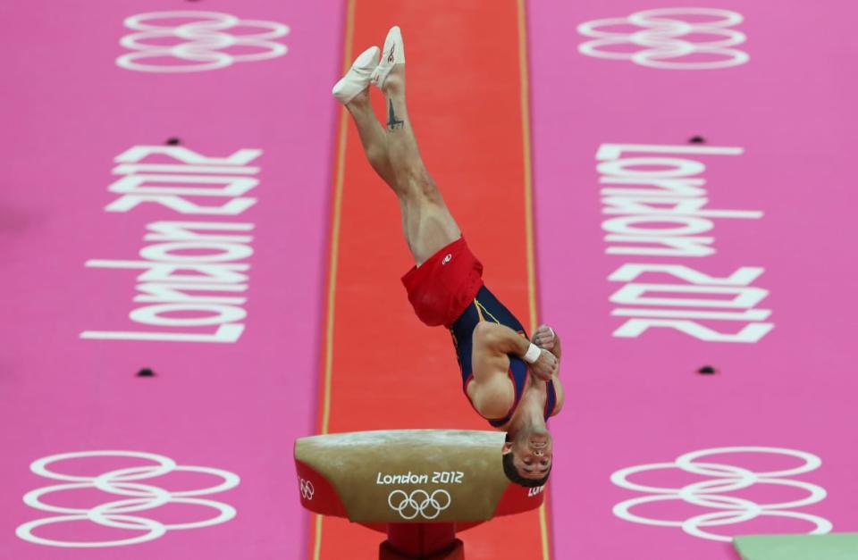 <div class="inline-image__caption"><p>Isaac Botella Perez of Spain competes in the Artistic Gymnastics Men's Vault final on Day 10 of the London 2012 Olympic Games at North Greenwich Arena on August 6, 2012 in London, England.</p></div> <div class="inline-image__credit">Quinn Rooney/Getty</div>