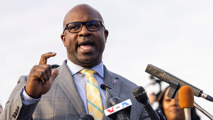 Rep. Jamaal Bowman (D-N.Y.) speaks at a rally outside the Capitol in Washington, DC on Wednesday, March 22, 2023. (Nathan Posner/Shutterstock)