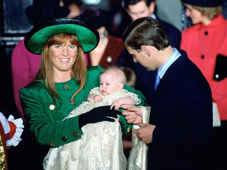 Sarah Ferguson holds Princess Beatrice at her christening in 1988.