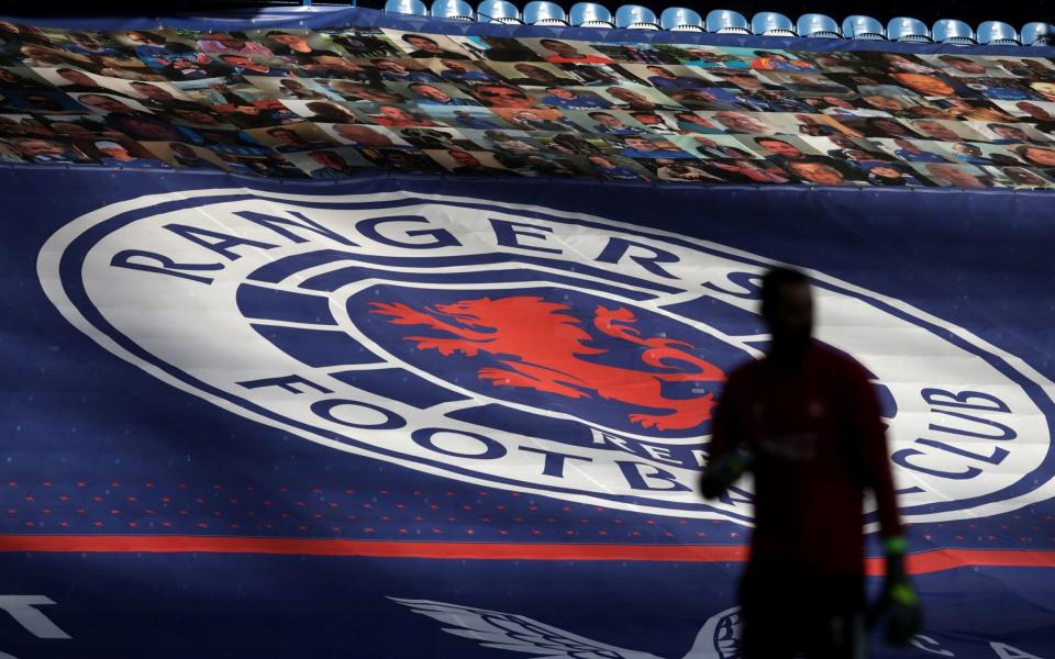 A general view of a Rangers banner in the stands before the Scottish Premiership match at Ibrox Stadium, Glasgow. PA Photo. Picture date: Sunday November 22 - Scottish Government rejects plea to allow up to 4,000 spectators at football matches in areas with a low Covid rate - PA