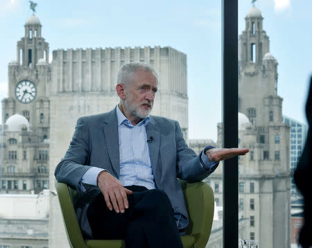 Britain's opposition Labour Party leader Jeremy Corbyn appears on BBC TV's The Andrew Marr Show in London, Britain May 19, 2019. Jeff Overs/BBC/Handout via REUTERS