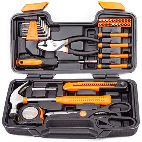 1) CARTMAN 39 Piece Tool Set General Household Hand Kit with Plastic Toolbox Storage Case Orange