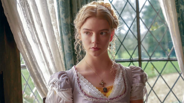 Anya Taylor-Joy as Emma Woodhouse looking annoyed in Emma.