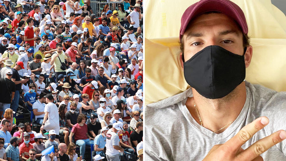 Grigor Dimitrov, pictured here after testing positive for coronavirus at the Adria Tour tennis event.