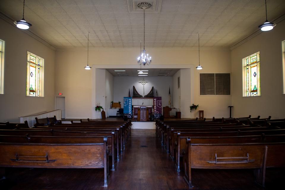The pews in McMillan-Reese Chapel were made more than a century ago by students in the woodworking shop at Knoxville College.