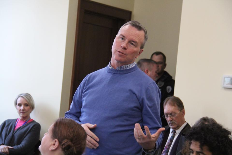 Scott Grimes speaks during a special meeting of the Perry School Board on Friday, Jan. 19, 2024.