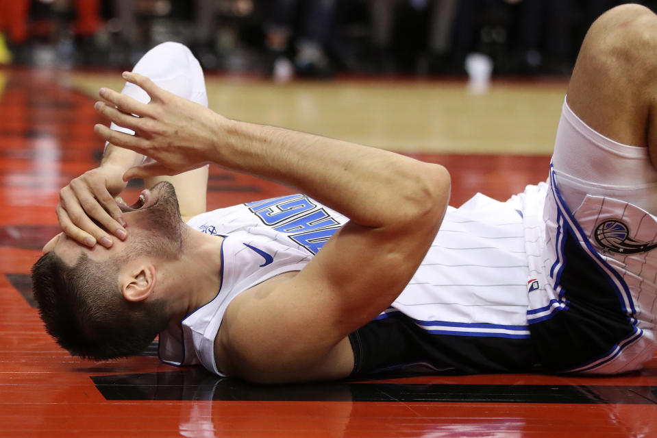Orlando Magic All-Star center Nikola Vucevic suffered a severe ankle sprain on Wednesday. (Steve Russell/Toronto Star via Getty Images)