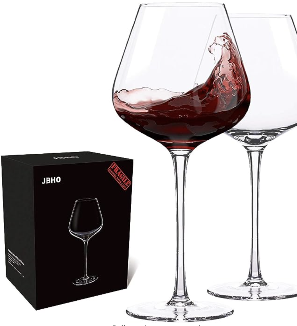 Hand Blown Italian Style Crystal Burgundy Wine Glasses. PHOTO: Amazon