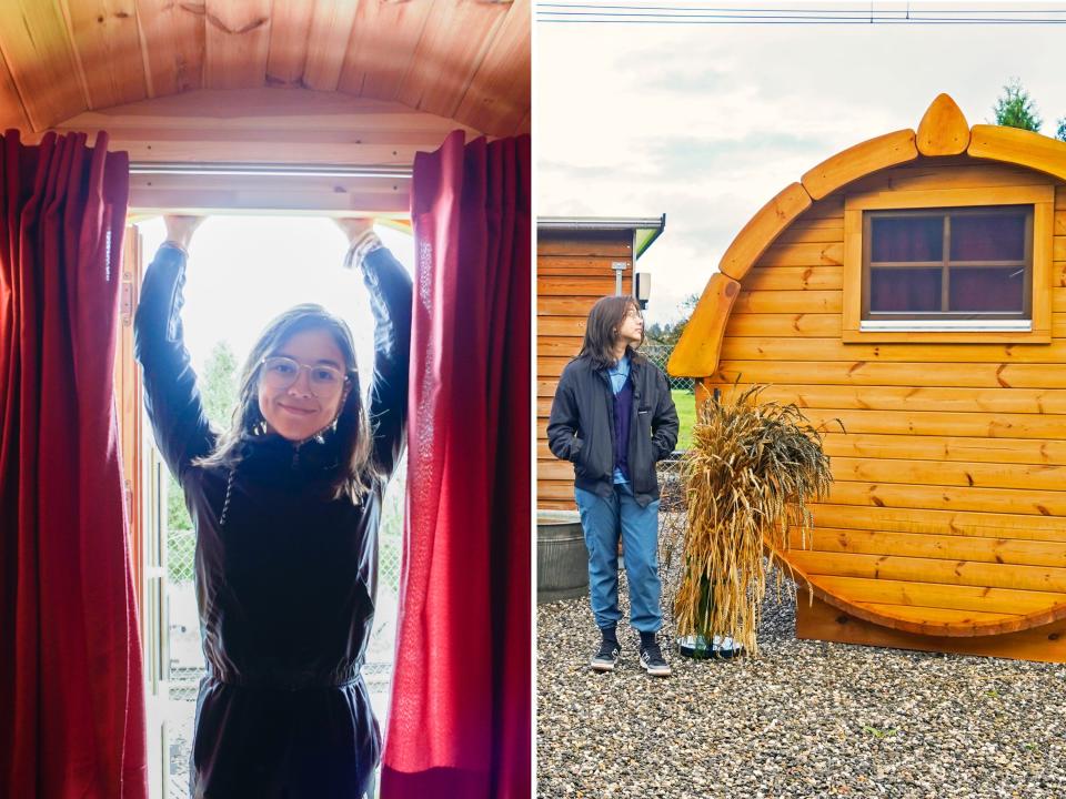 The author outside (L) and inside (R) the barrel.