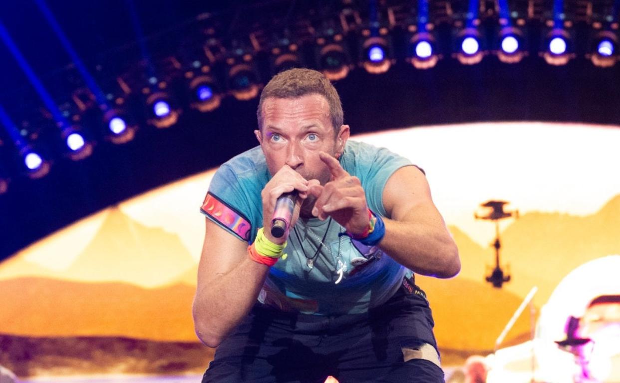 Coldplay's Chris Martin performs at Glastonbury Festival in June 2024