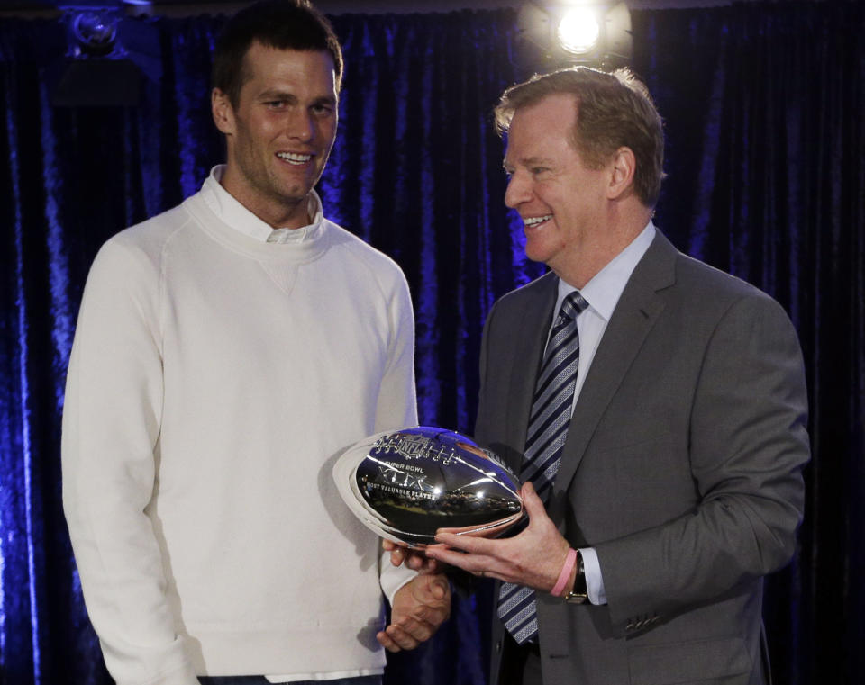 Tom Brady and Roger Goodell might have to do this again. Awkward. (AP)