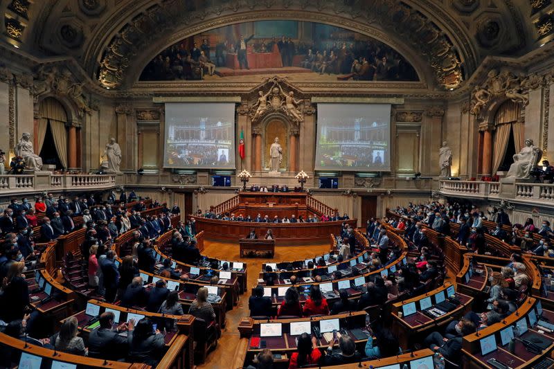 FILE PHOTO: Parliament members vote on the 2022 state budget draft in first reading at the Portuguese Parliament in Lisbon