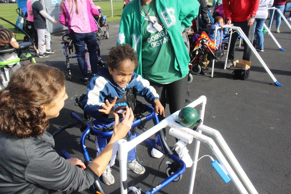 After three years of working on a prototype, John G. Leach School PE teacher Frank Hughes invented what he calls an all-inclusive bocce ramp, used at Colonial’s Special Olympics Delaware Bocce Tournament for the first time, on Oct. 20, 2023.