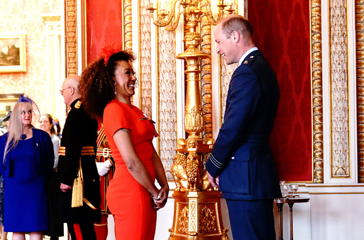 Mel B is made a MBE (Member of the Order of the British Empire) by the Duke of Cambridge at Buckingham Palace on Wednesday May 4 (PA)