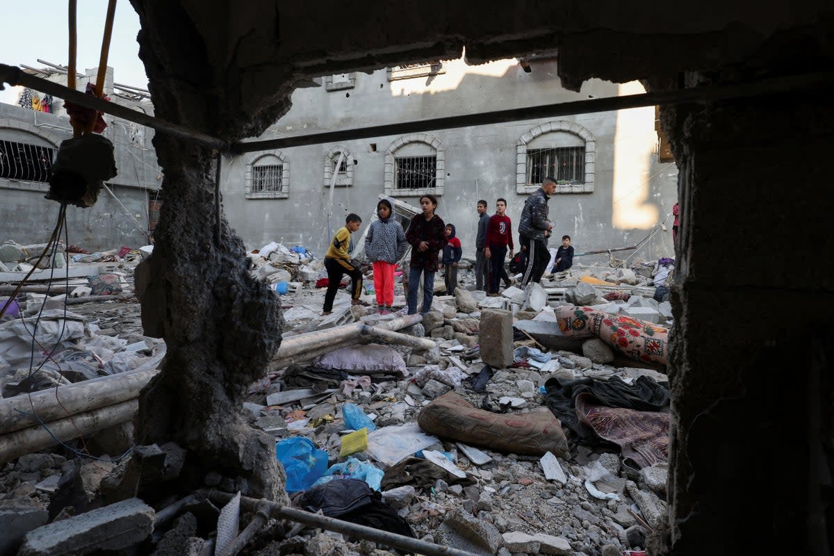 The aftermath of an Israeli strike on Rafah – one of the few places in Gaza not under evacuation orders  (Reuters)