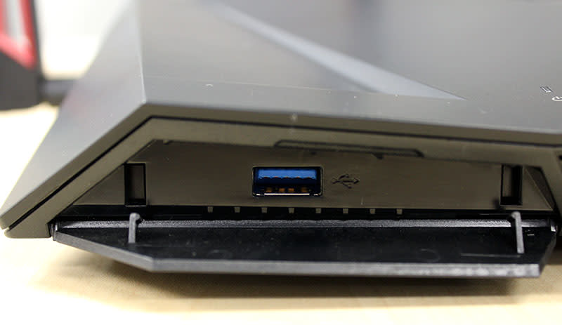 The USB 3.0 port is oddly located up front, which is strange because connecting an external storage device would break up the router's good looks.