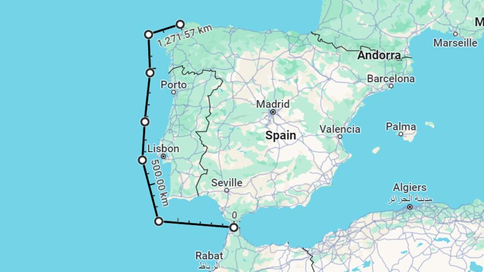 A map showing how far the orcas had to swim to get to Spain