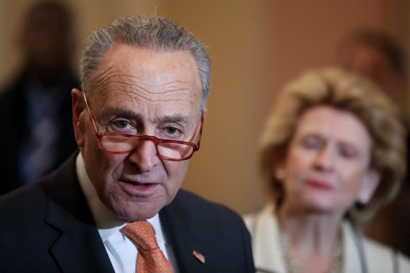 U.S. Senate Minority Leader Schumer holds his weekly news conference at the U.S. Capitol in Washington