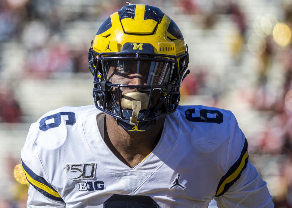 Michigan's Josh Uche could keep rising as a prospect if he performs well at the NFL scouting combine. (Photo by Tony Quinn/Icon Sportswire via Getty Images)