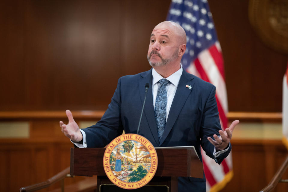 Blaise Ingoglia speaks during a press conference held in the state Capitol's Cabinet room, Tuesday, Feb. 2, 2021.