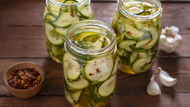 Homemade pickles in jars