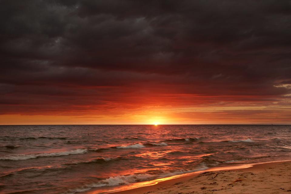 dog-friendly Kirk Park in Grand Haven, Michigan at sunset