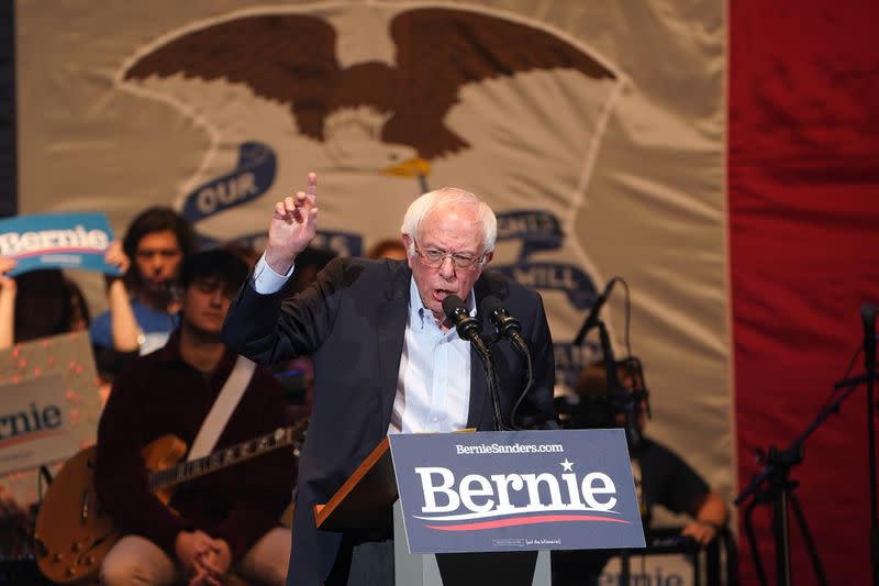 U.S. Democratic presidential candidate Senator Sanders speaks during a rally in Cedar Rapids