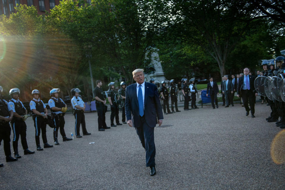 President Donald Trump leaves the White House on foot to go to St. John's Episcopal Church across Lafayette Park in Washington, DC on June 1, 2020. | Brendan Smialowski–AFP/Getty Images