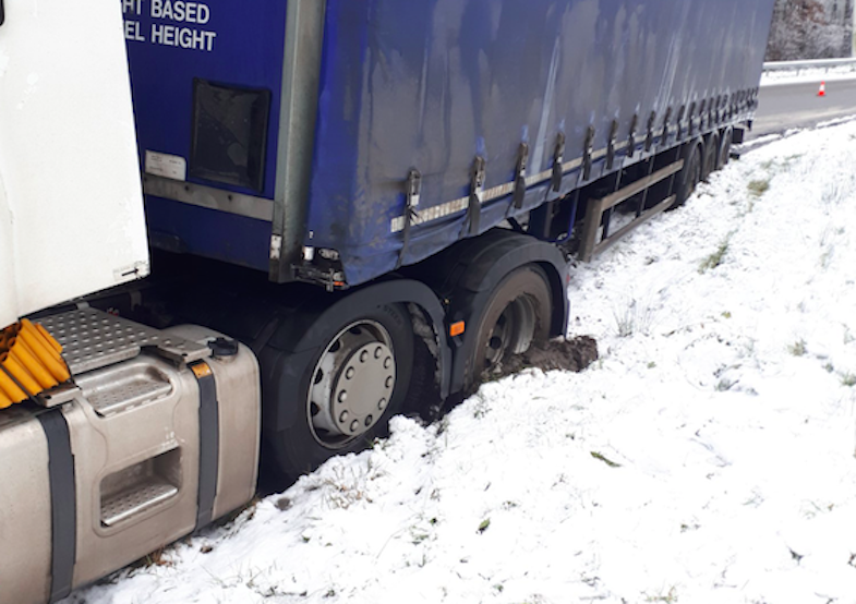 A lorry got stuck in the snow along the M54 in Shropshire. (Operational Patrol Unit Shropshire)