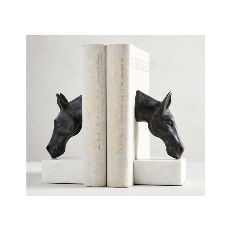 Pottery Barn Bronze Horse & Marble Bookends