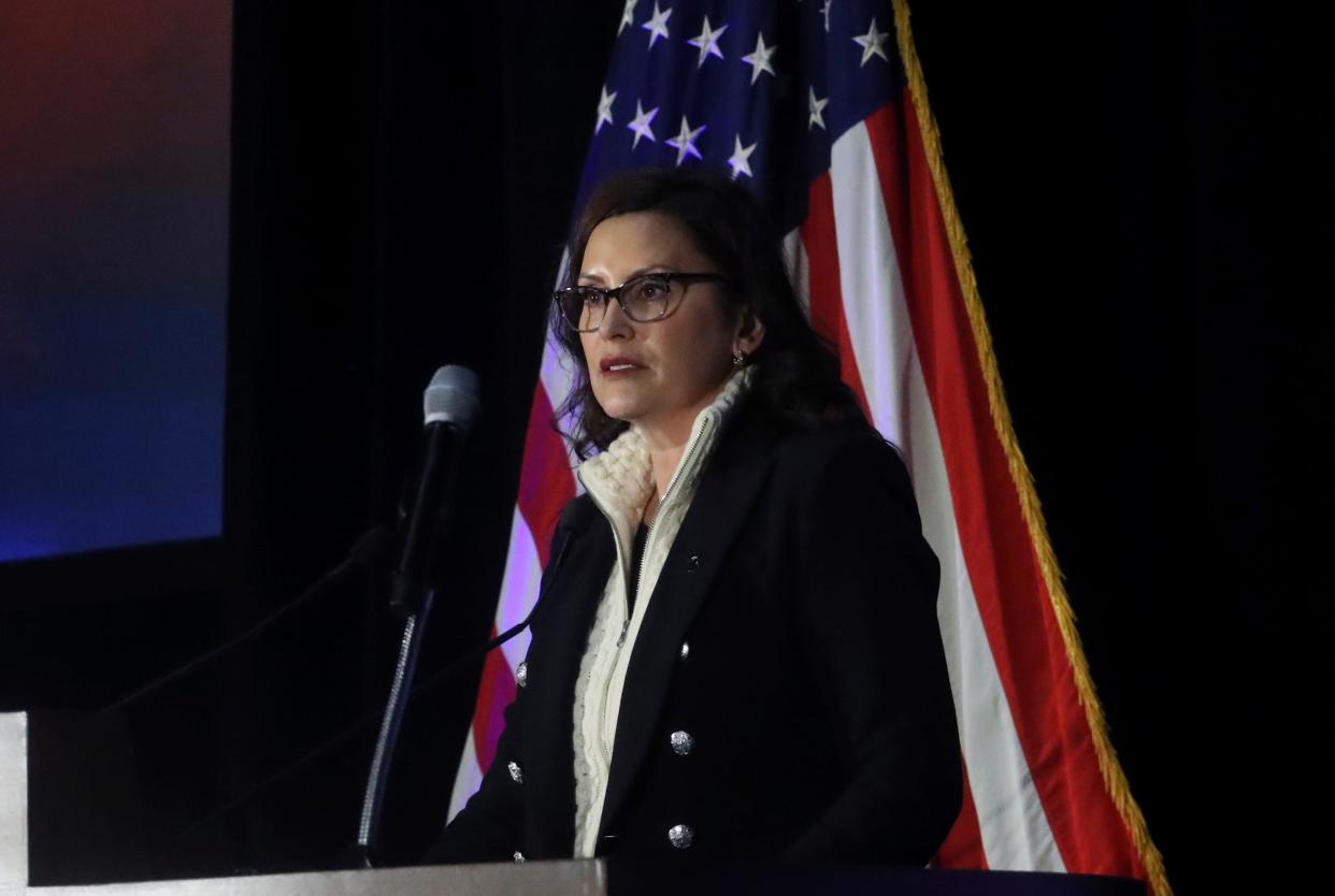 Gov. Gretchen Whitmer, shown Monday, Oct. 9, 2023, signed bills into law on Monday, Nov. 6, 2023, aimed at expanding rights for victims of domestic and sexual violence in Michigan.