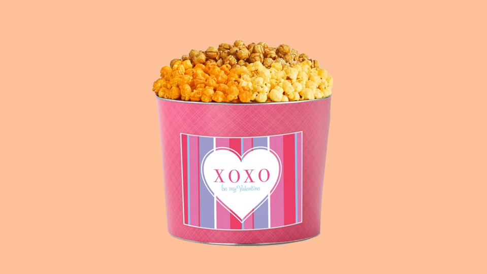 Best Valentines Day Gift Baskets: The Popcorn Factory Tins with Pop XOXO