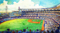 This artist rendering provided by the Atlanta Braves shows the team's proposed new ballpark in Cobb County. The Braves say the stadium will seat 41,500 and include plenty of revenue-generating amenities around the ballpark. The stadium is scheduled to open in 2017, replacing Turner Field. (AP Photo/Atlanta Braves)