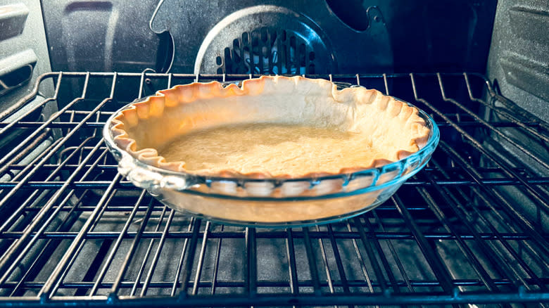 golden pie crust in oven