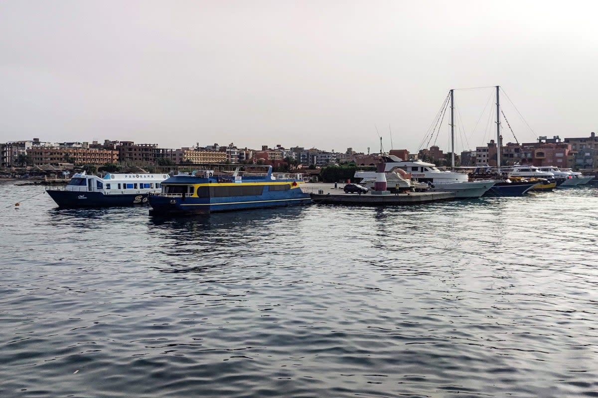 Boats are docked at the Hurghada Marina in Egypt's southern Red Sea resort city of Hurghada on June 8, 2023, where a Russian tourist was mauled by a shark (AFP via Getty Images)