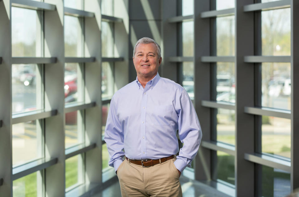 This April 4, 2017, photo provided by Tyson Foods Inc., shows Tyson executive Noel White, in Springdale, Ark. Tyson Foods has announced its president and chief executive officer Tom Hayes will step down at the end of September for "personal reasons." Tyson's board of directors said Monday, Sept. 17, 2018, that its group president of beef, pork and international divisions Noel White will succeed Hayes. (Beth Hall/Tyson Foods Inc. via AP)