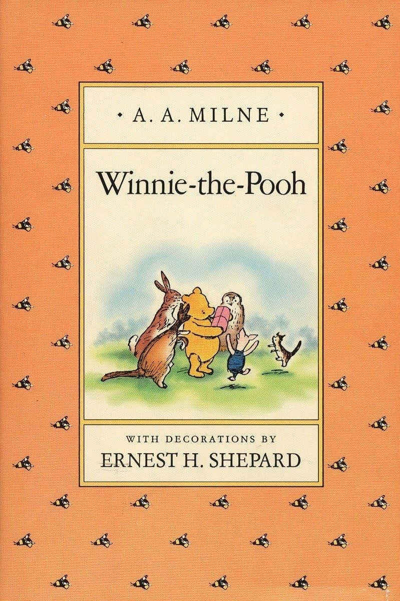 Book cover of "Winnie-the-Pooh" by A.A. Milne, illustrated by Ernest H. Shepard, featuring Pooh and friends